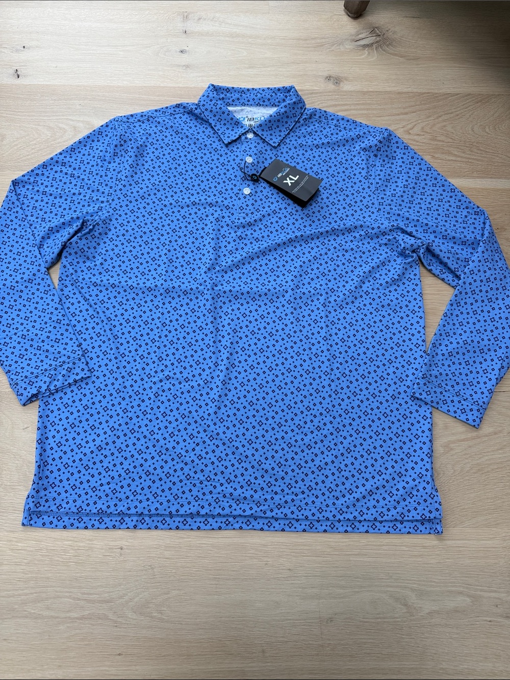 NWT! Men's IBKUL Blue Patterned Long-Sleeve Polo Golf Shirt